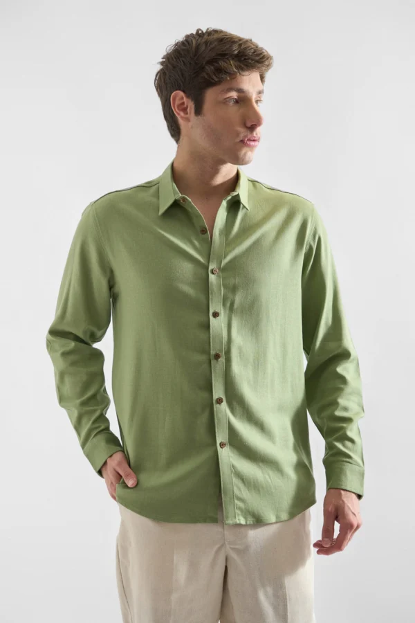 Camisa De Lino Manga Larga para Hombres Rococo28