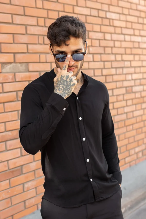 Camisa manga larga de lino para hombre12
