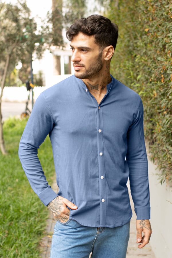 Camisa Lino Manga Larga Acero - Imagen 2