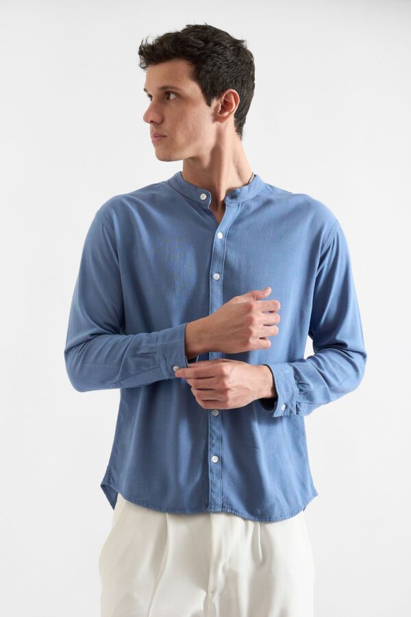 Camisa Lino Manga Larga Acero