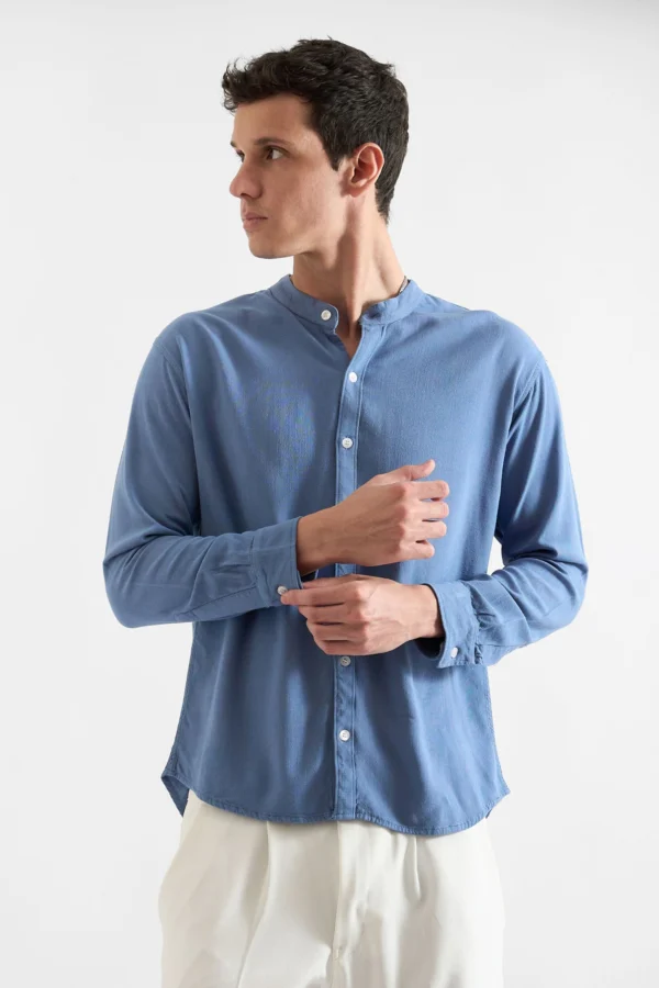 Camisa Lino Manga Larga Acero