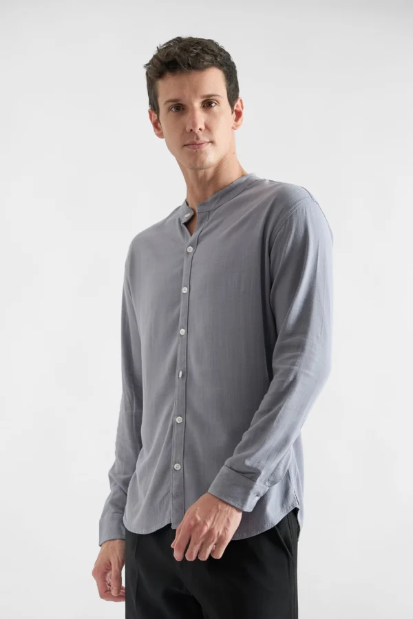 Camisa Lino Manga Larga Gris