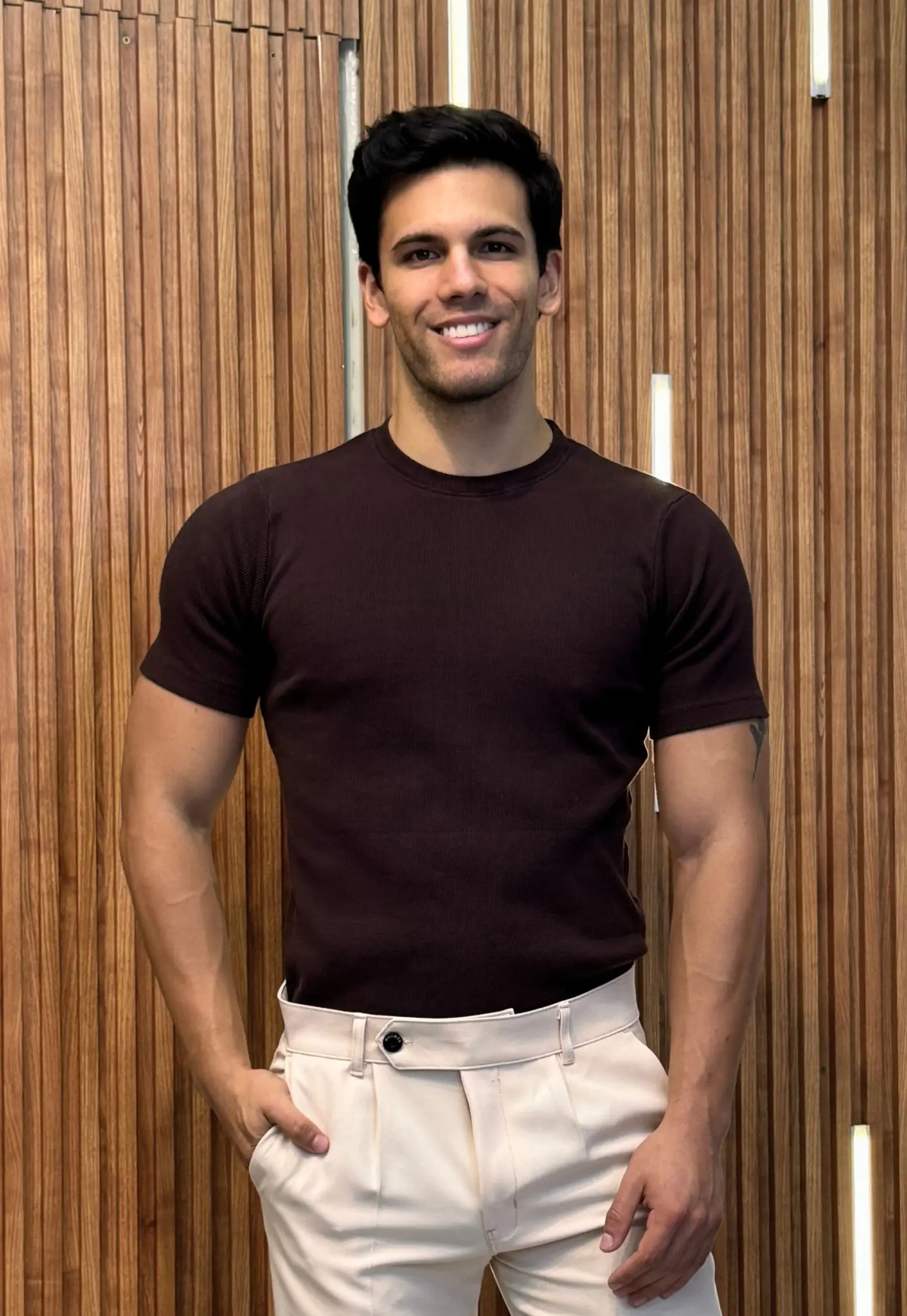 CityLine T-shirt Marrón - Slim Fit