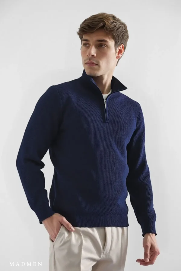 Bleecker Sweater Semi Cierre Azul - Regular Fit