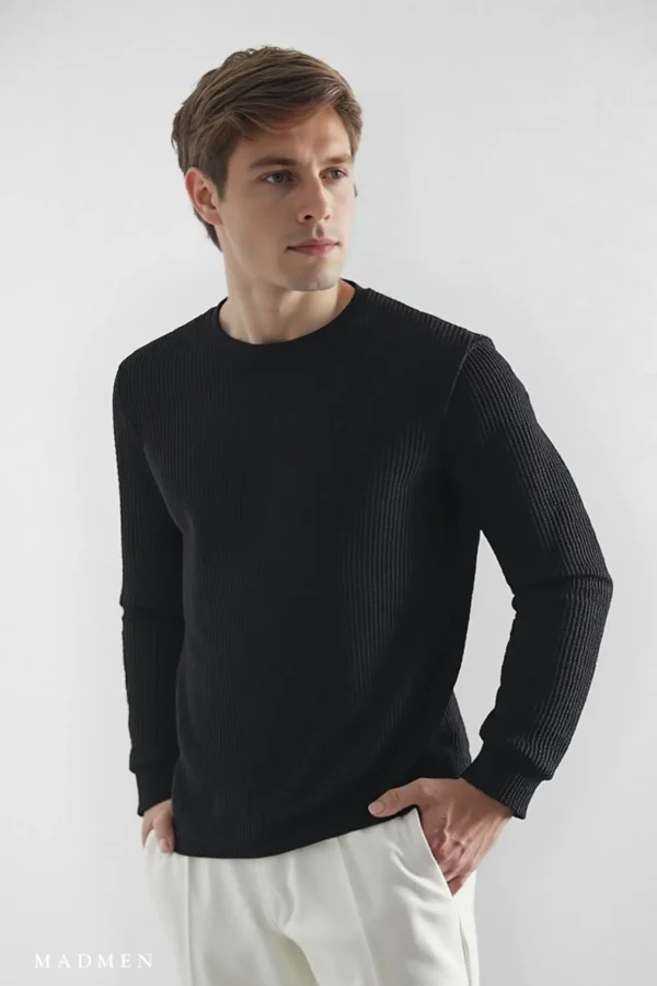 T-Shirt Waffle Manga Larga Negro - Slim Fit
