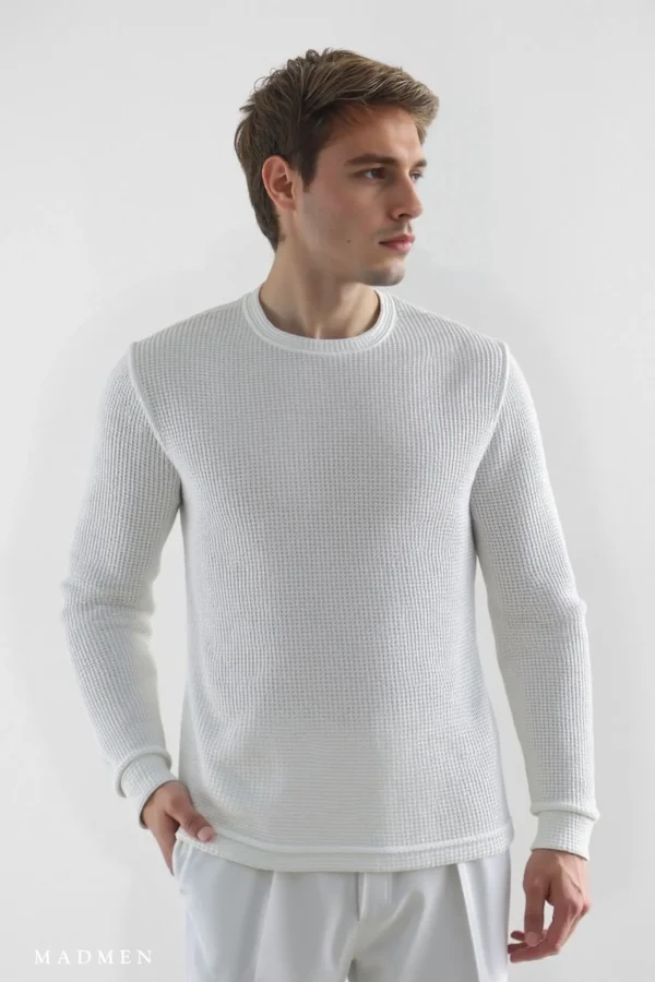 T-Shirt Waffle Manga Larga Perla - Slim Fit