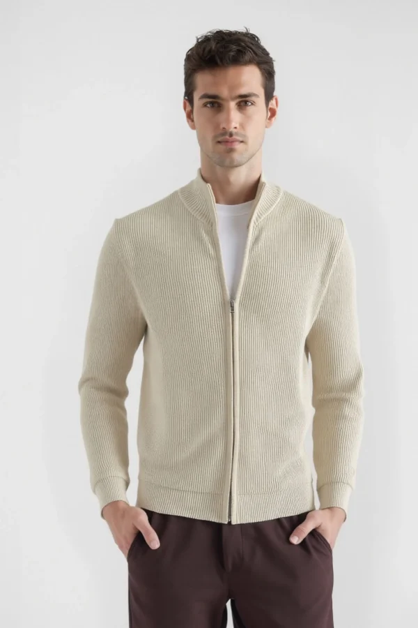 Bleecker Sweater Zip Perla - Slim Fit
