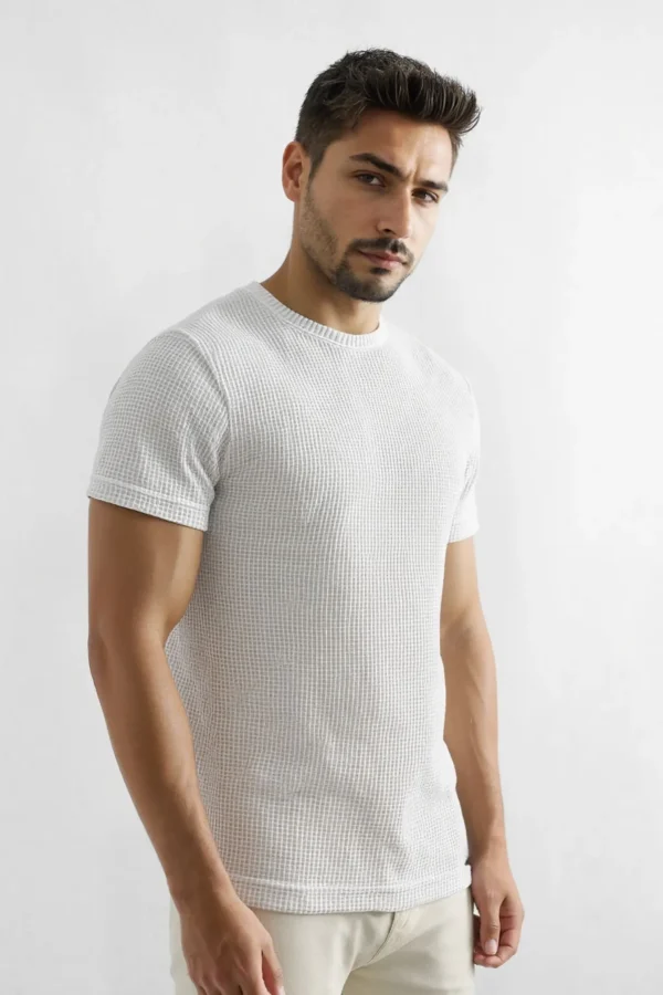 T-Shirt Waffle Toscana Manga Corto Perla - Slim Fit - Imagen 4