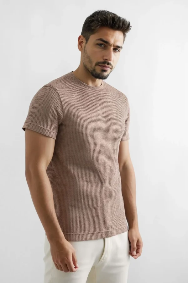T-Shirt Waffle Toscana Manga Corto Moka - Slim Fit