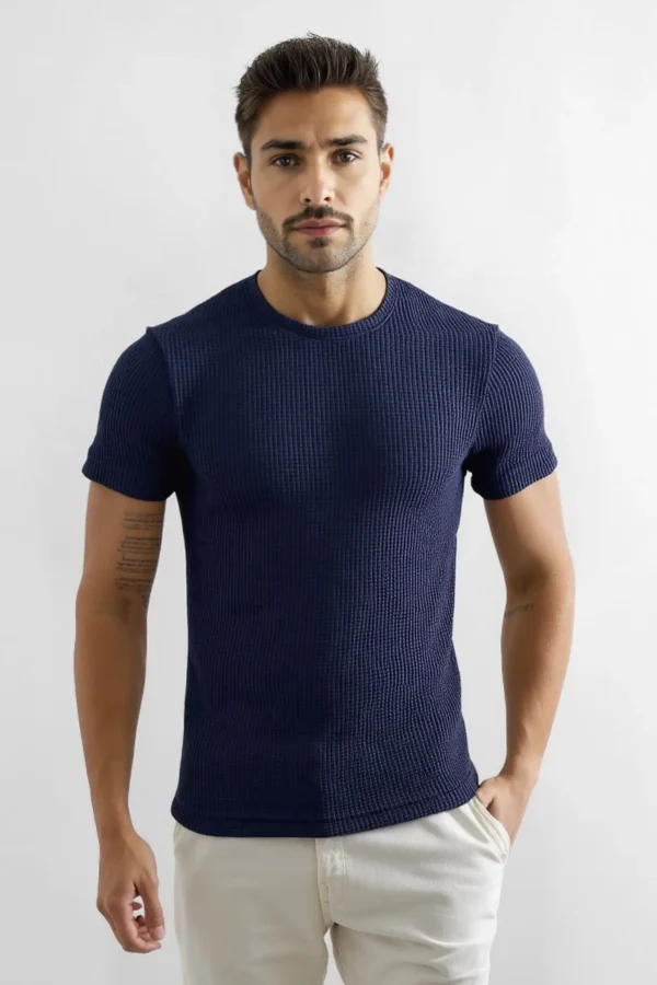 T-Shirt Waffle Toscana Manga Corto Azul - Slim Fit - Imagen 2
