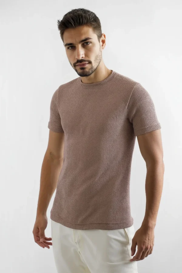 T-Shirt Waffle Toscana Manga Corto Moka - Slim Fit - Imagen 2