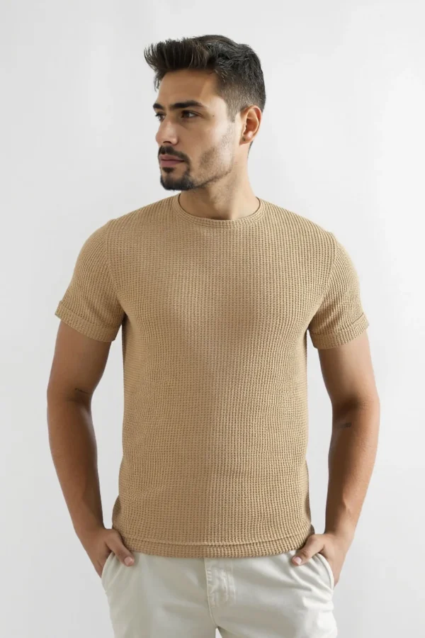 T-Shirt Waffle Toscana Manga Corto Beige - Slim Fit