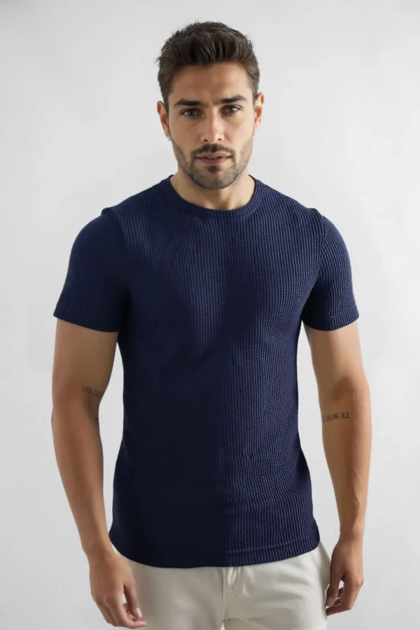 T-Shirt Waffle Toscana Manga Corto Azul - Slim Fit