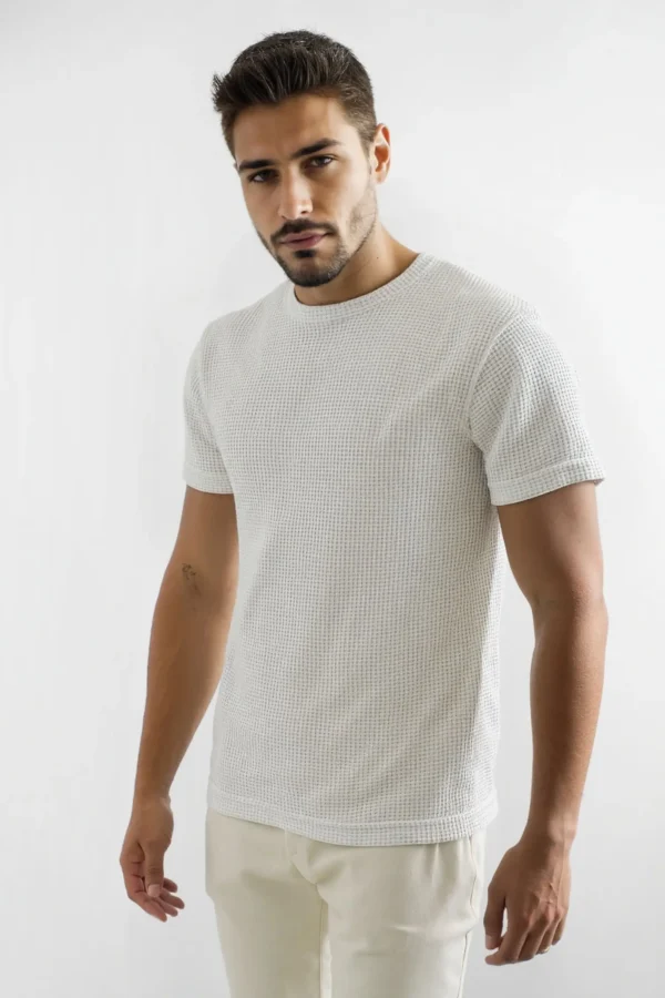 T-Shirt Waffle Toscana Manga Corto Perla - Slim Fit