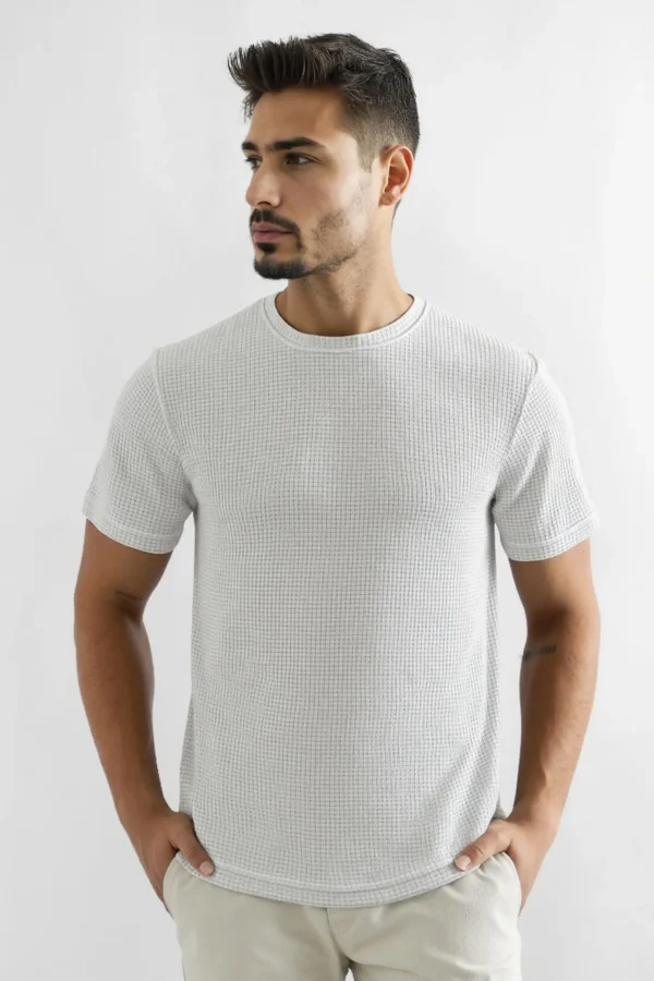 T-Shirt Waffle Toscana Manga Corto Perla - Slim Fit - Imagen 2