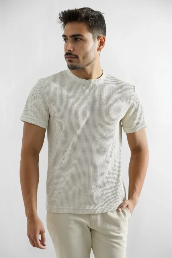 T-Shirt Waffle Toscana Manga Corto Perla - Slim Fit - Imagen 3