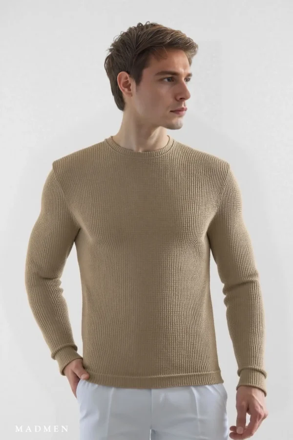 T-Shirt Waffle Soho Manga Larga Beige - Slim Fit