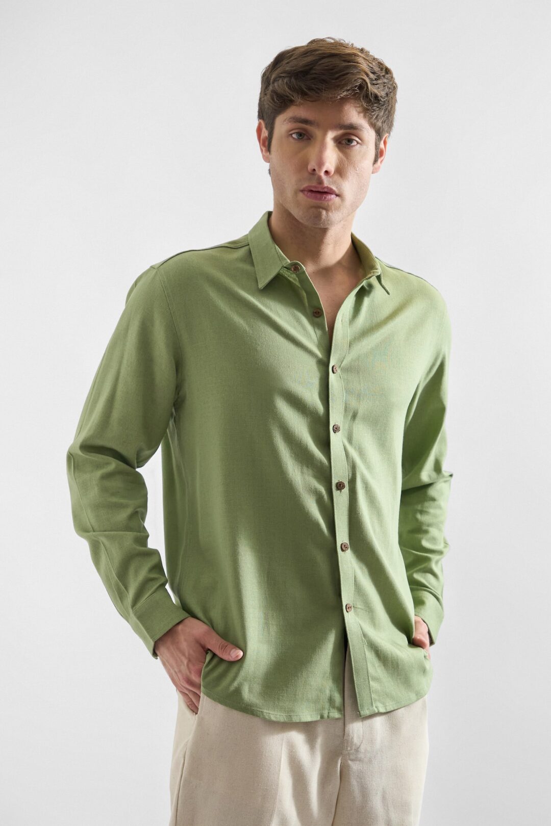 Camisa Lino Rococo Verde - Imagen 4