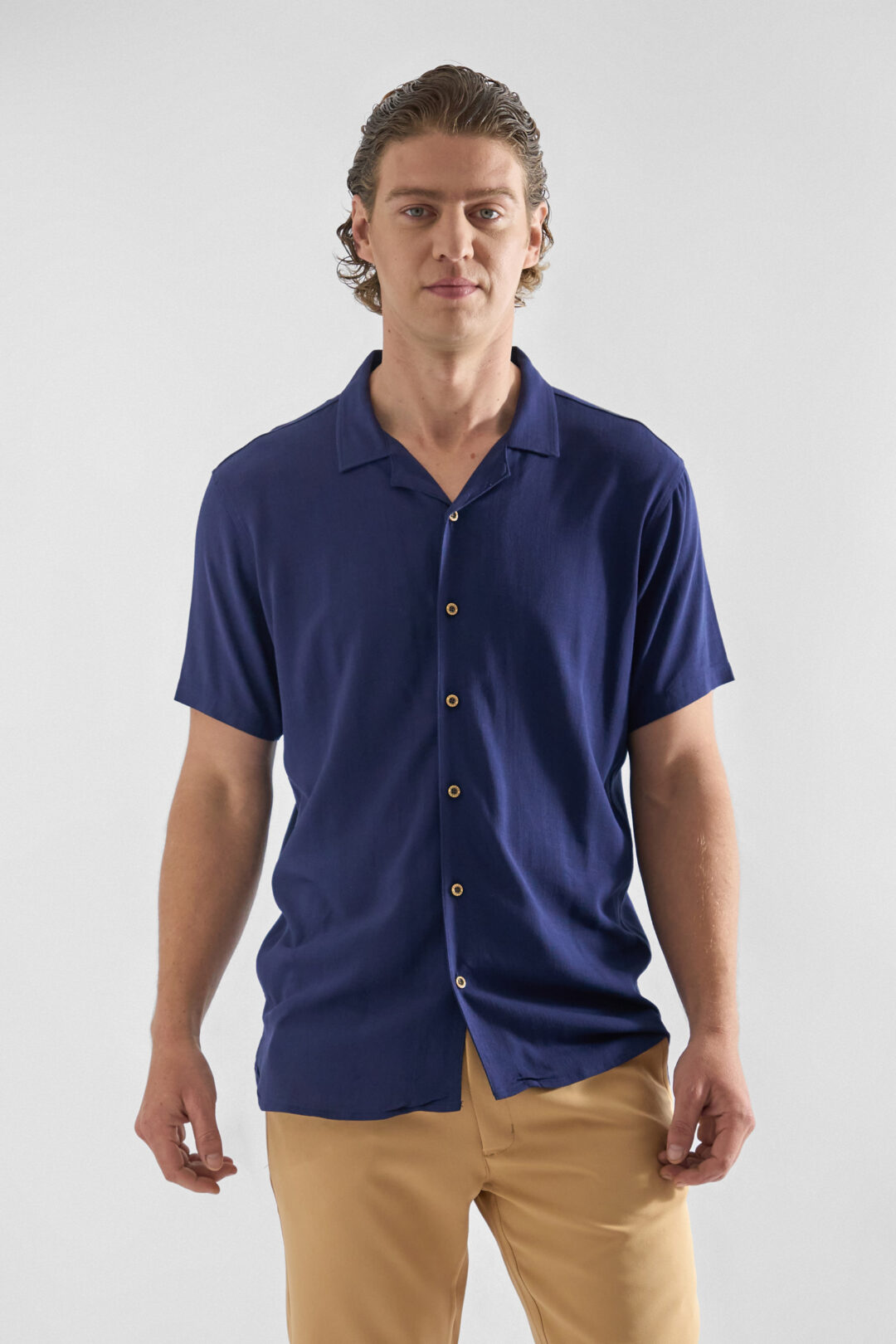 Camisa Lino Cuello Cubano Azul - Imagen 3